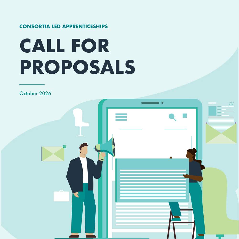 Illustration of a man with a megaphone and a woman with documents beside a giant smartphone picutured under text that states 